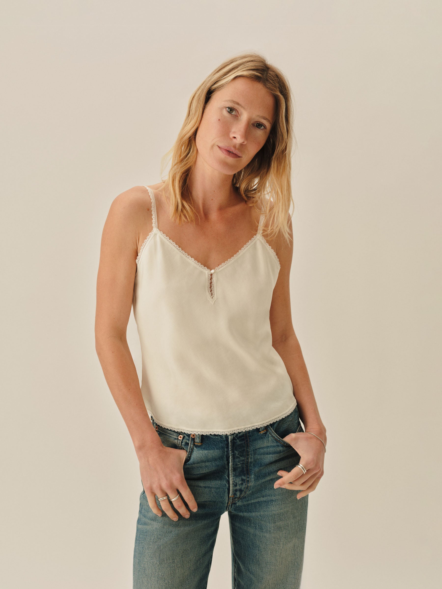 Alternative view of Ivory Draped Twill Locket Tank
