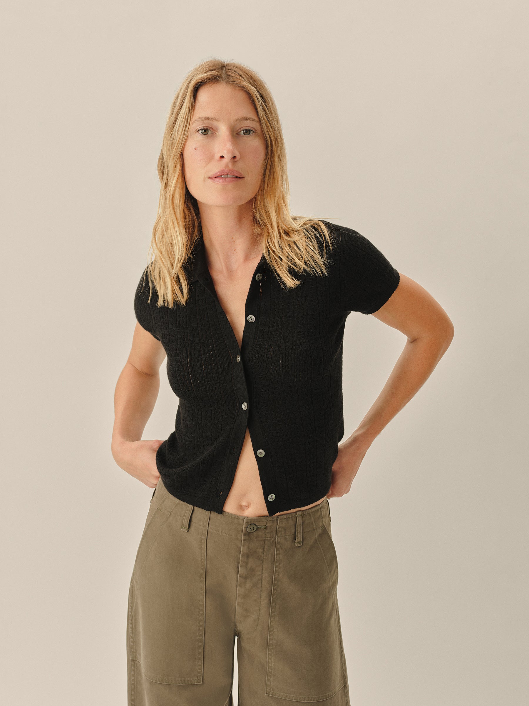 Alternative view of Black Coastal Linen Pointelle Polo