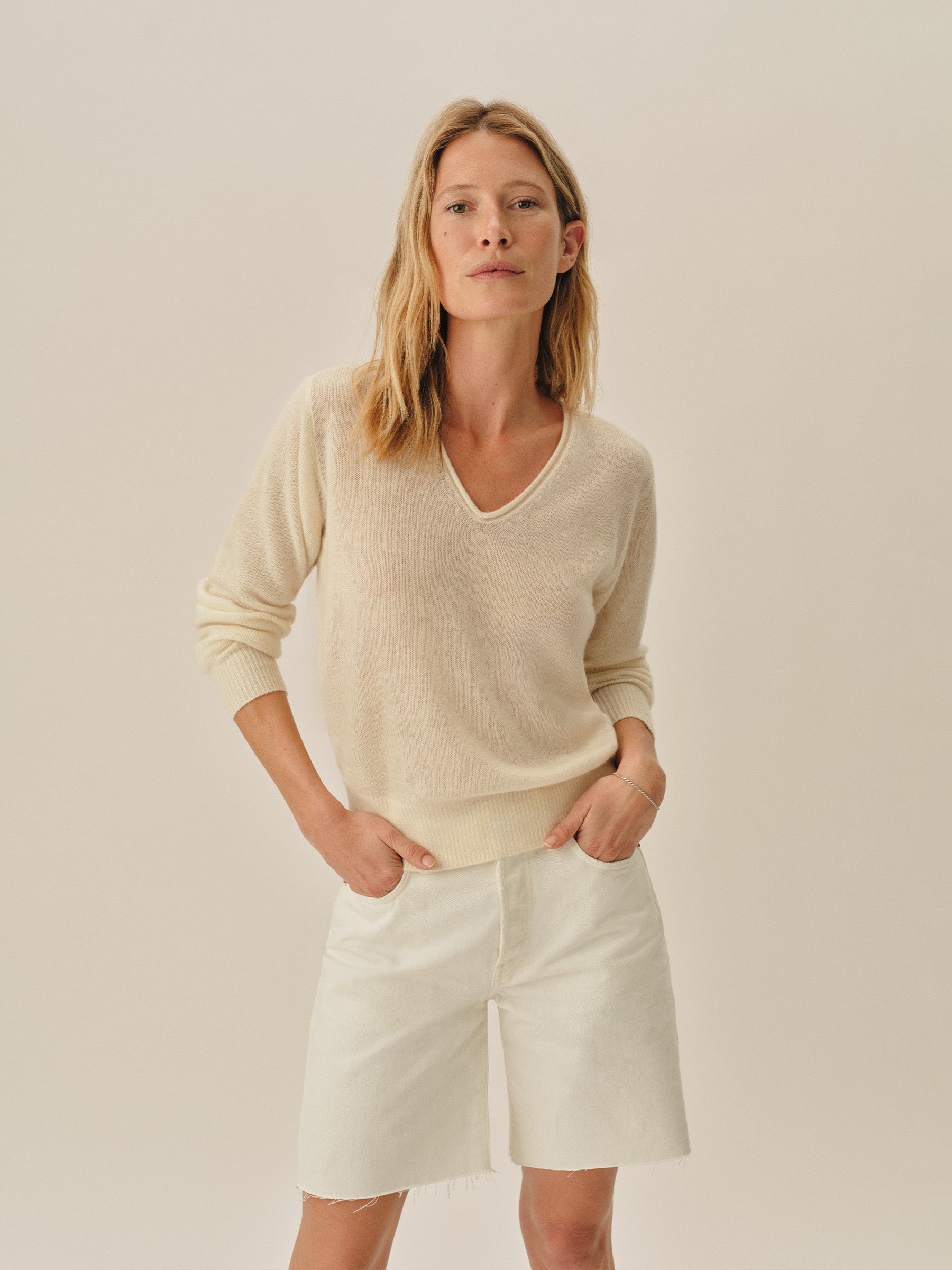Alternative view of Coconut Whisperweight Cashmere V Neck