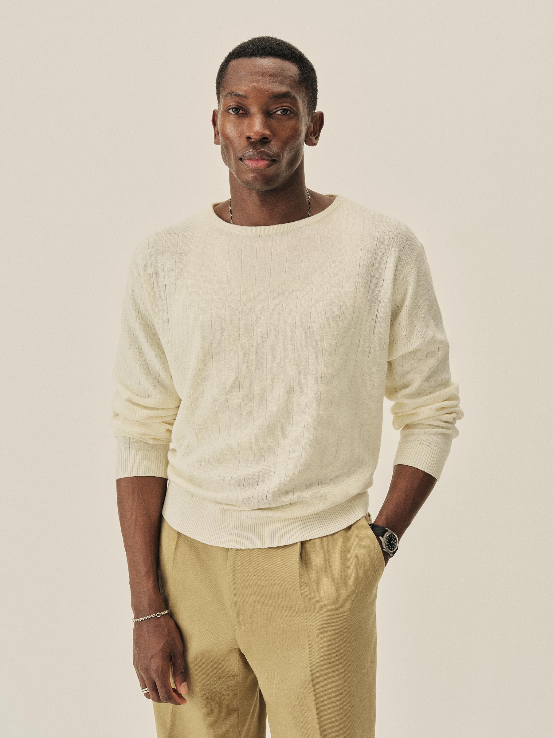 Alternative view of White Yuma Rib L/S Crew