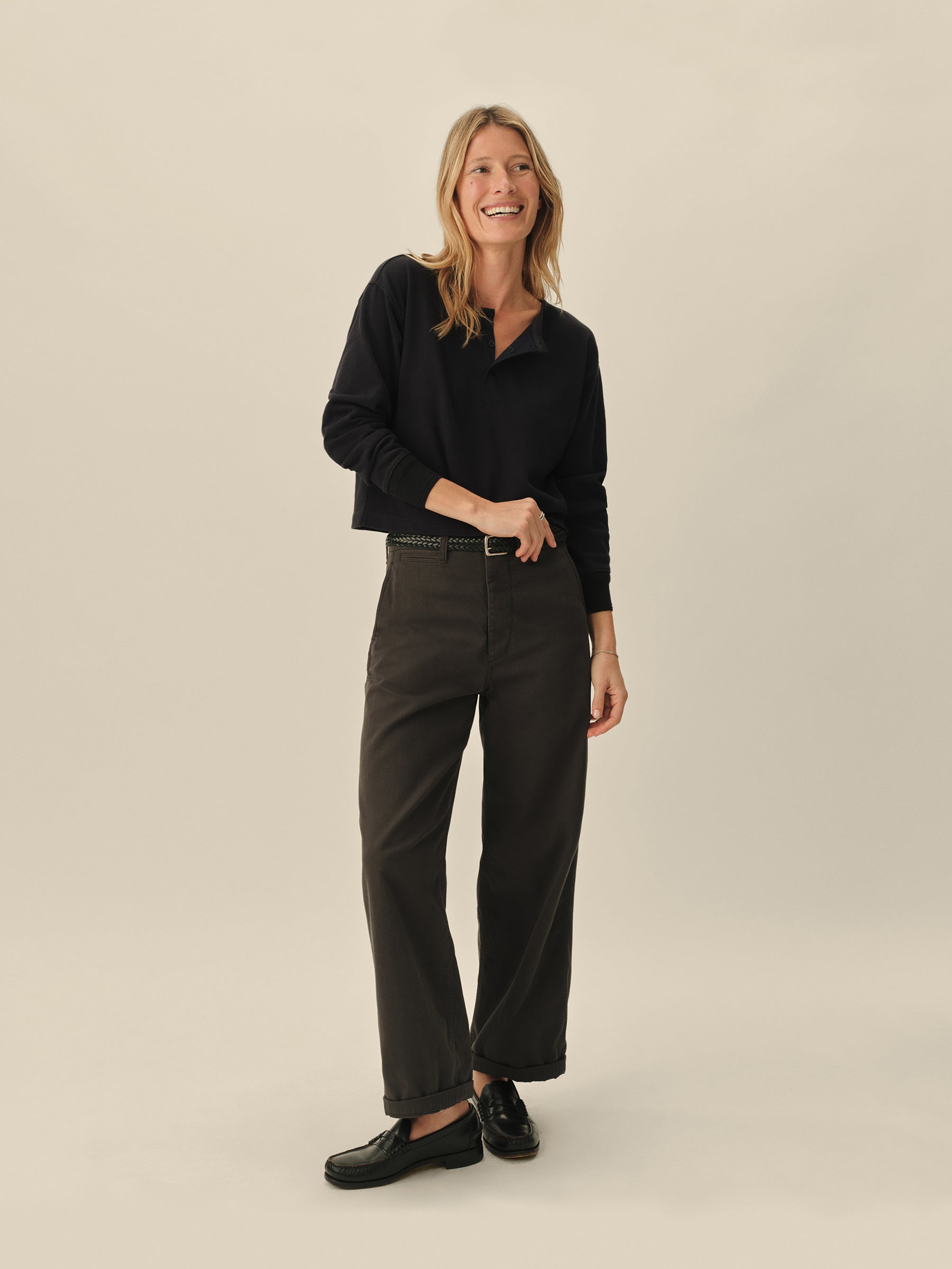 Alternative view of Dark Navy Field Spec Boyfriend Crop Henley