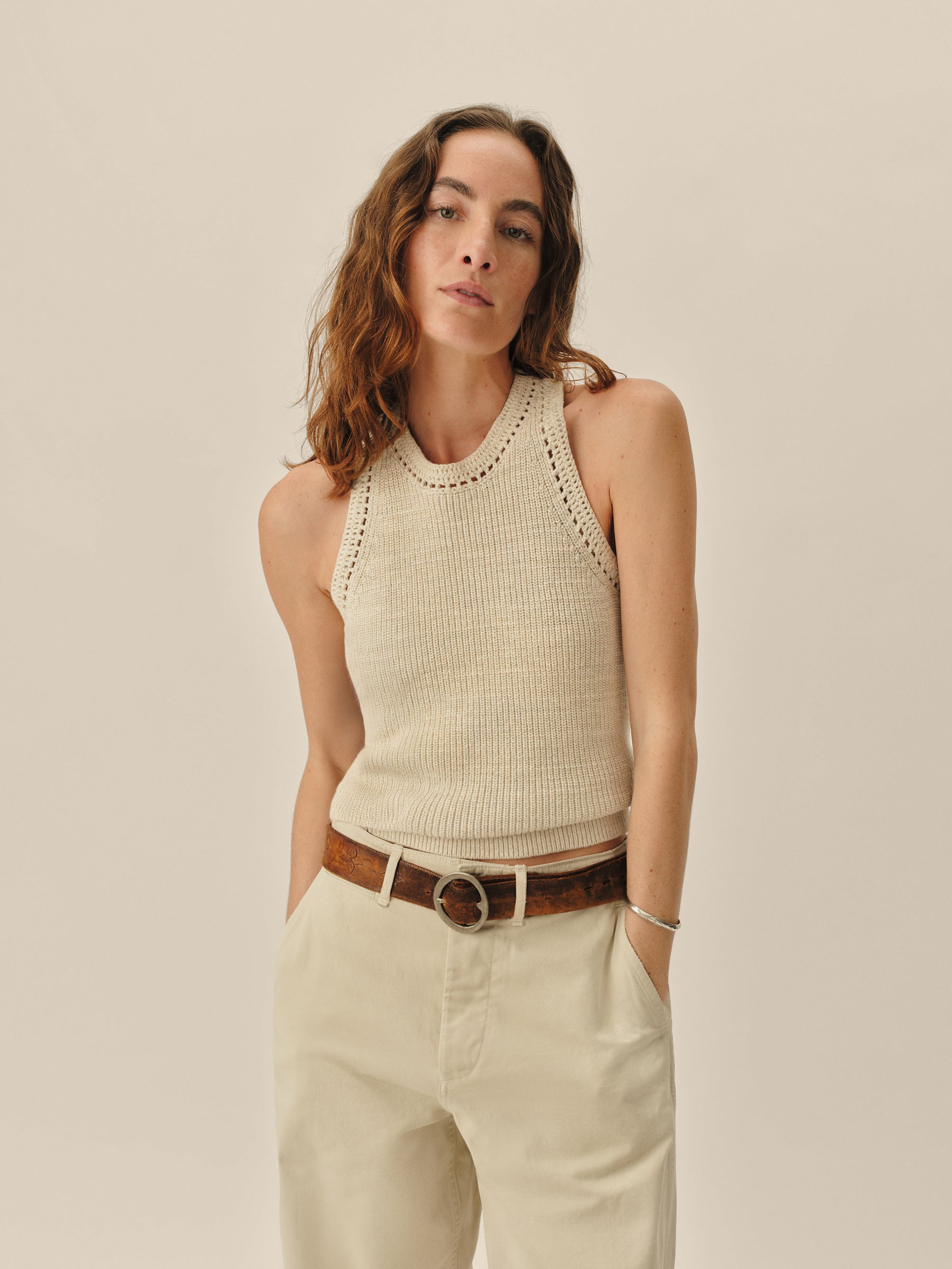 Alternative view of Marled Oatmeal Seafarer Cotton Rib Tank
