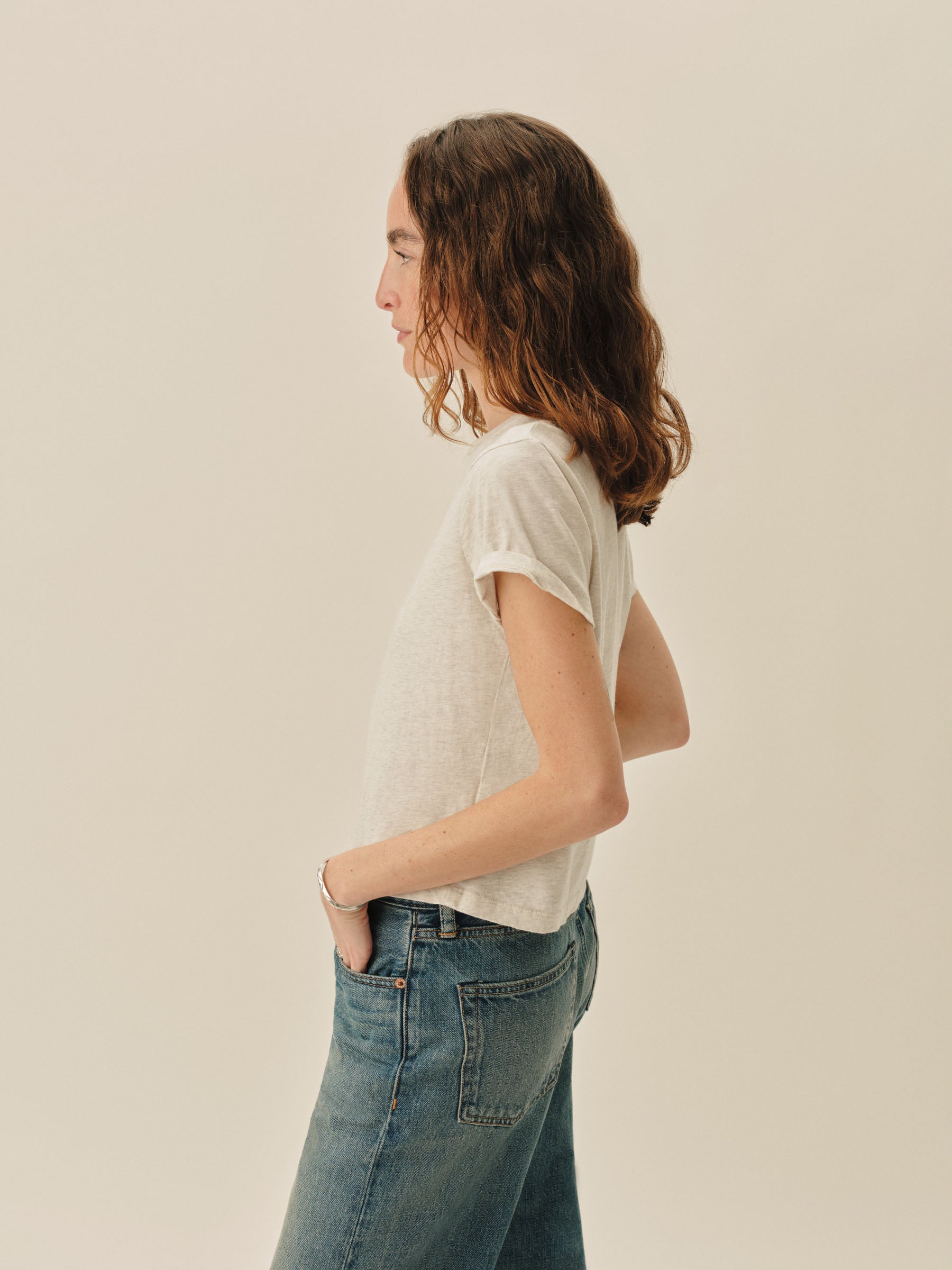 Alternative view of Heather Oat Pima Boxy Crew