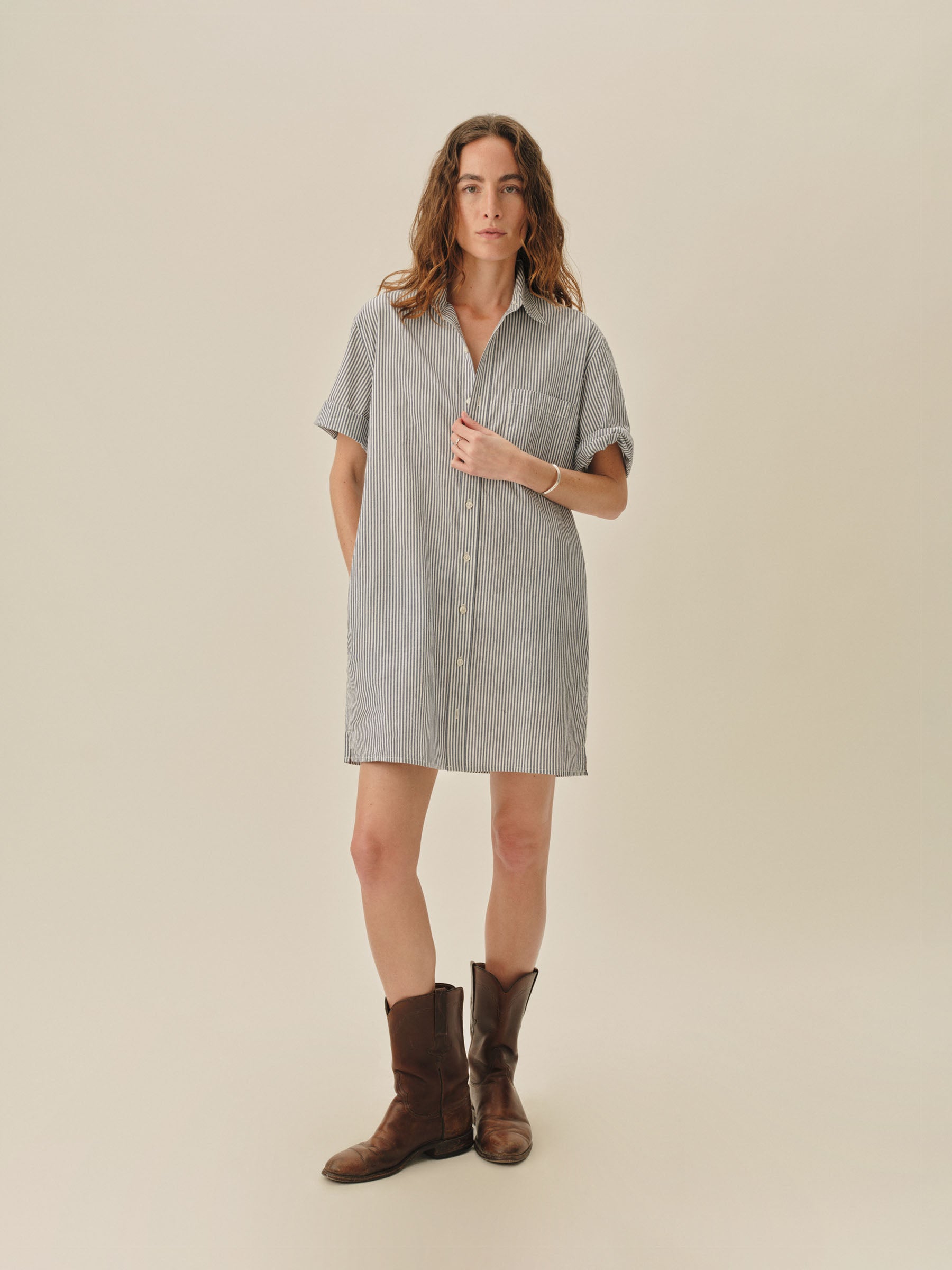 Alternative view of Hampton Stripe Blue / White Mainstay Cotton Ss Shirt Dress