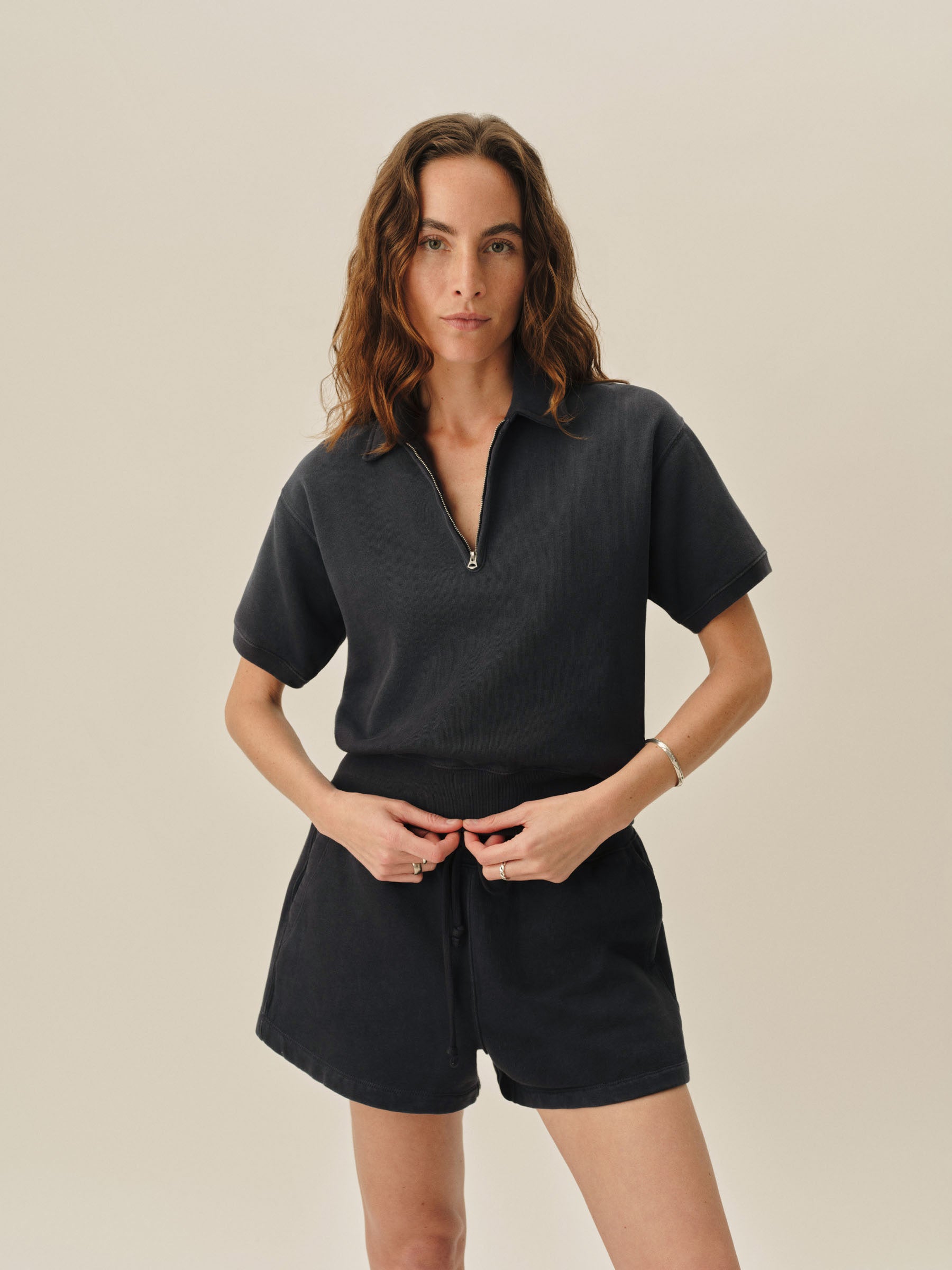 Alternative view of Dark Navy Venice Wash Vintage Interloop Short Sleeve Quarter Zip