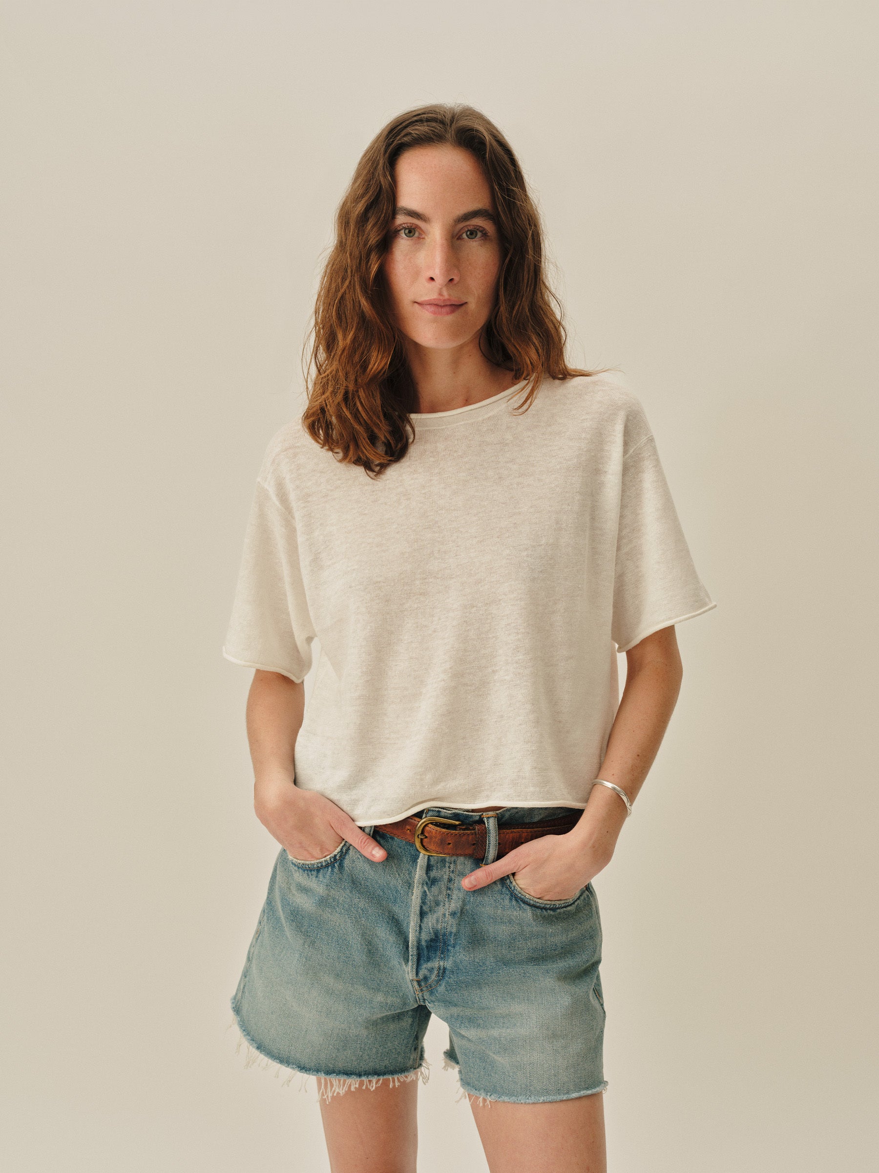 Alternative view of Natural Lighthouse Linen Roll Neck Tee