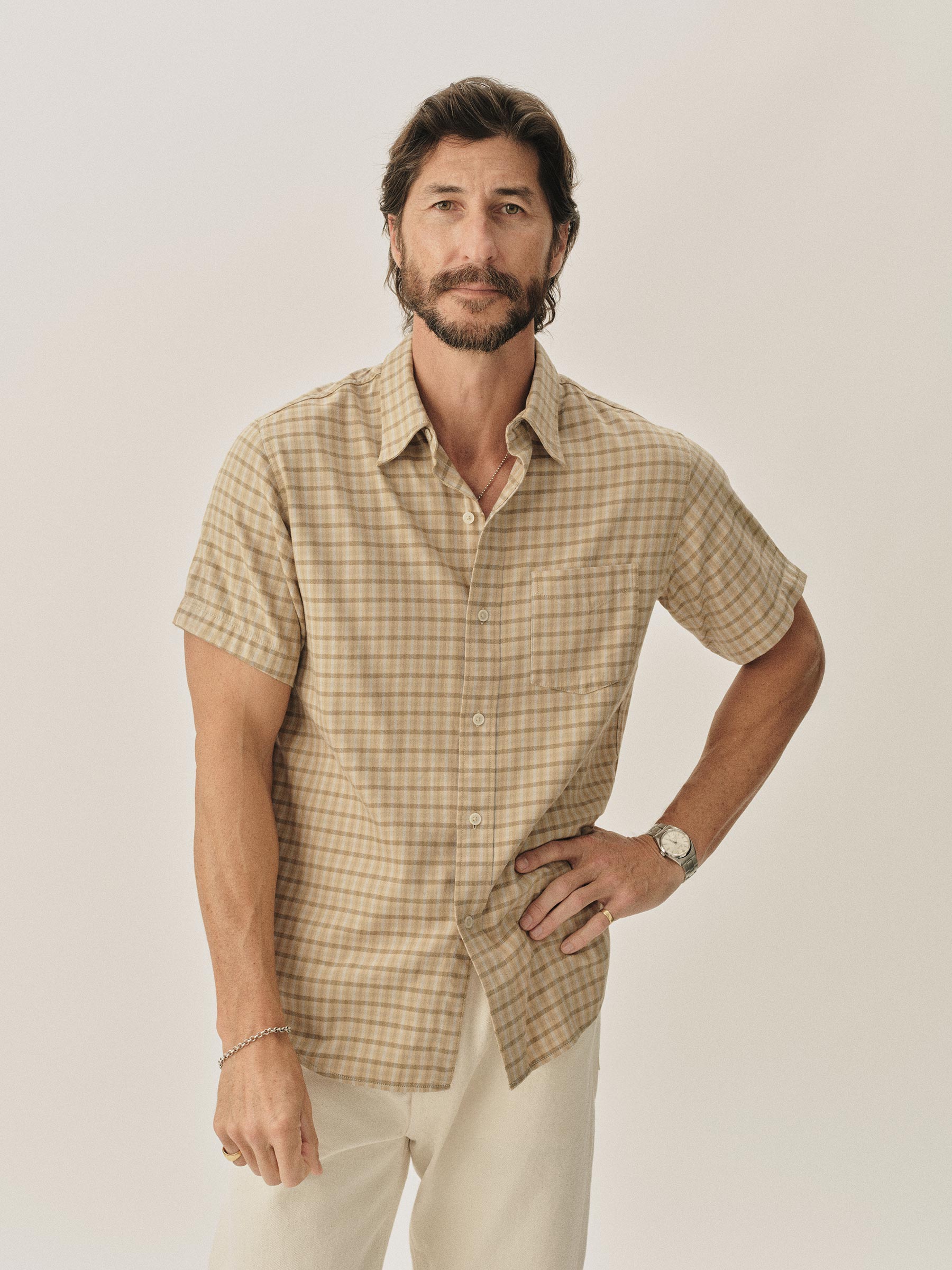 Alternative view of Bodie Plaid Draped Twill S/S One Pocket Shirt