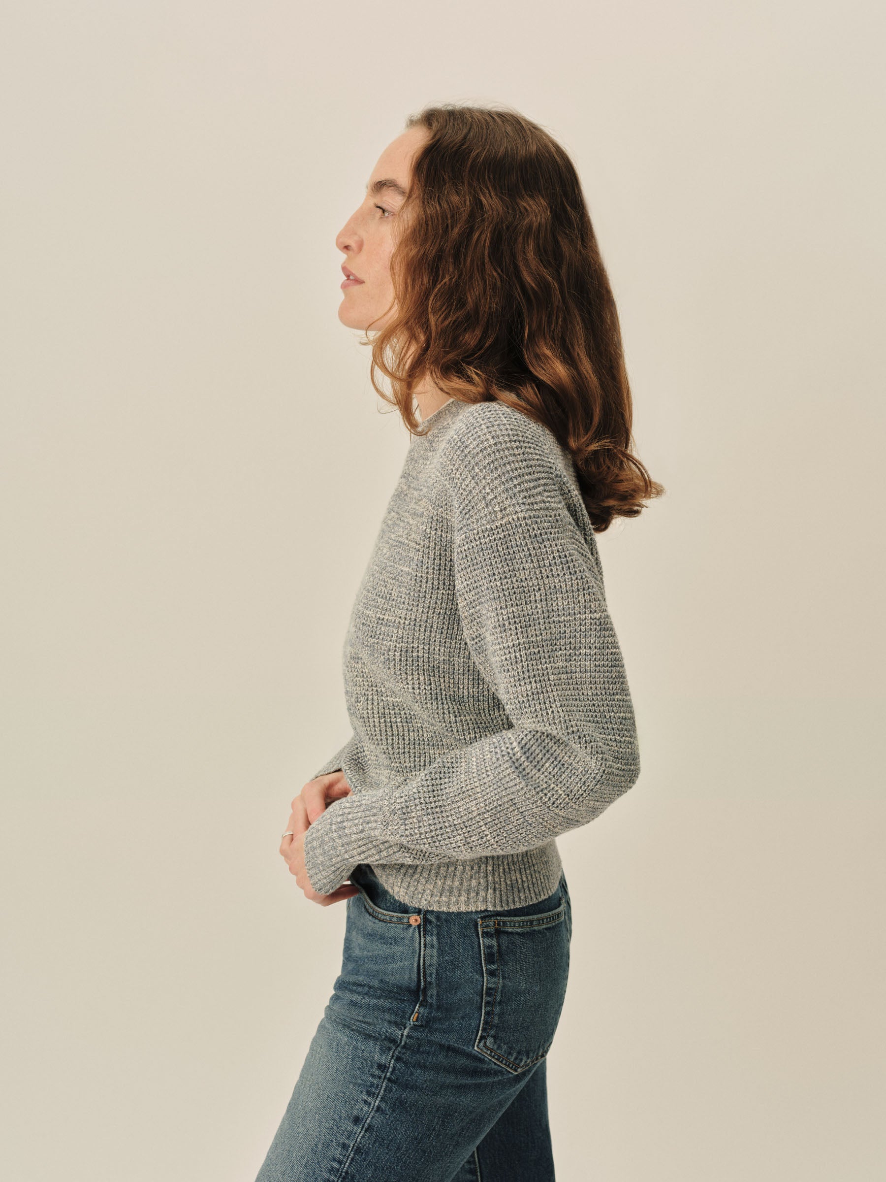 Alternative view of Marled Sky Blue Seafarer Cotton Shrunken Crew