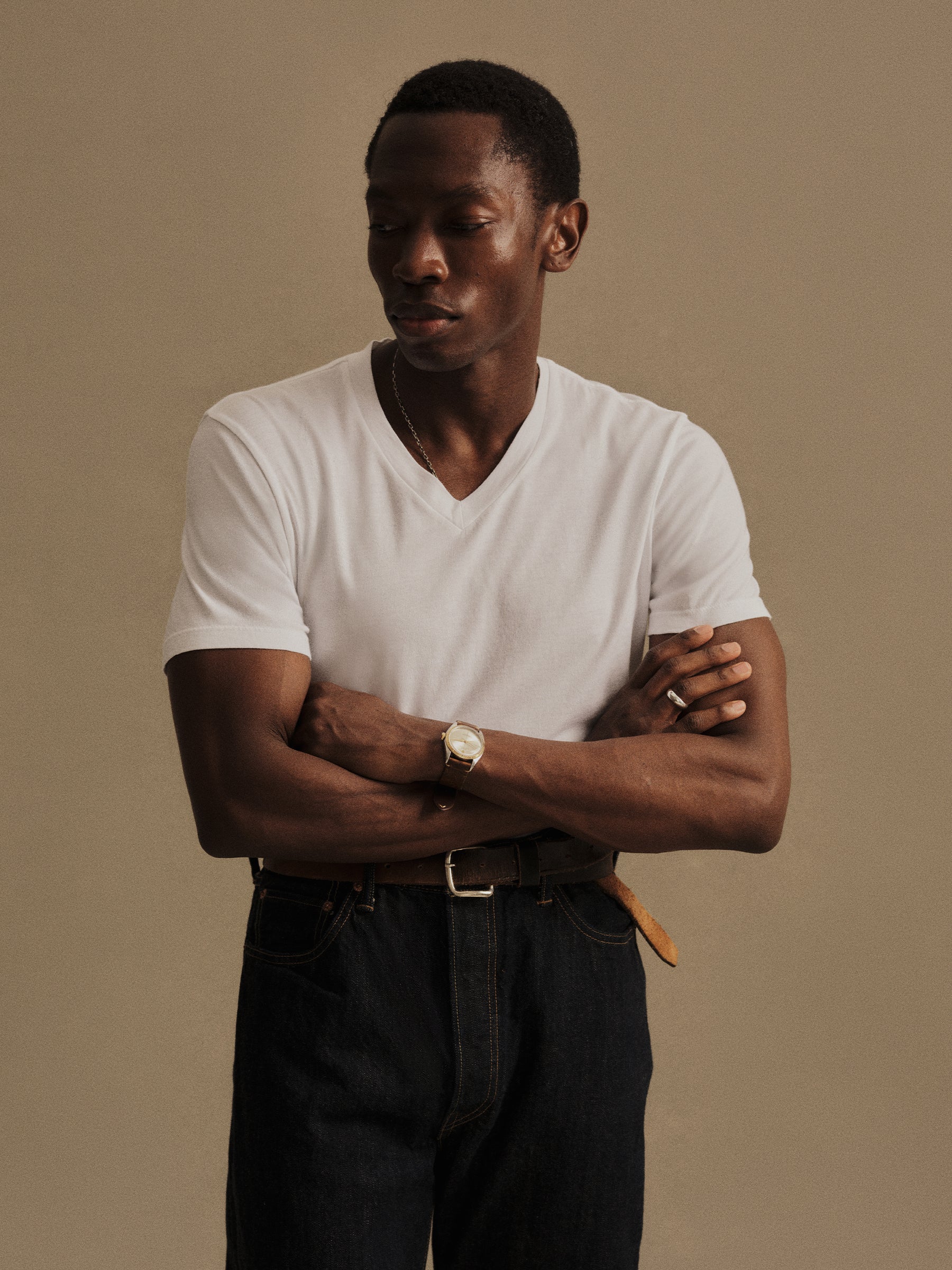 White Pima Classic V Neck Tee