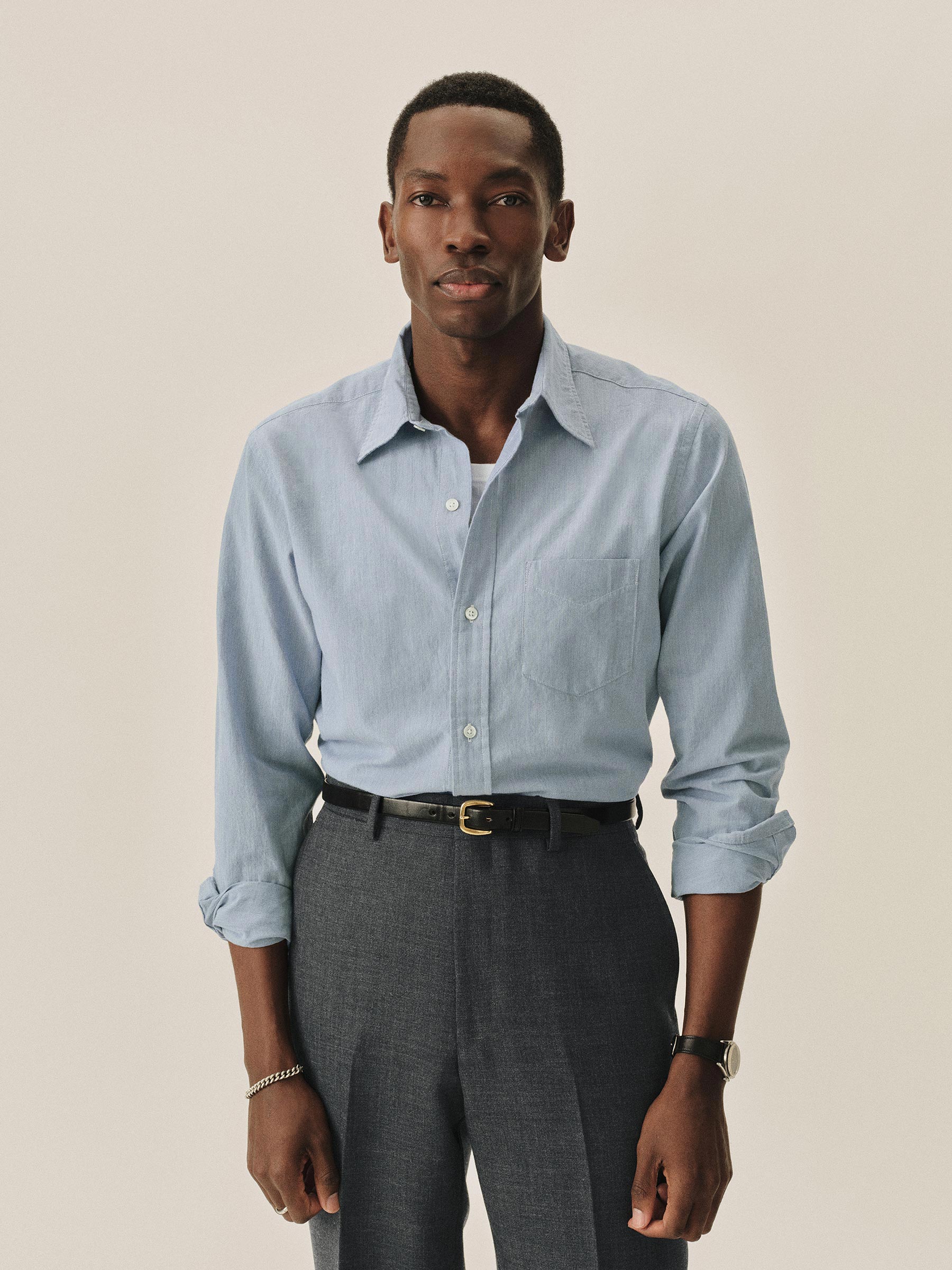 Alternative view of Blue End On End Wornwell One Pocket Shirt