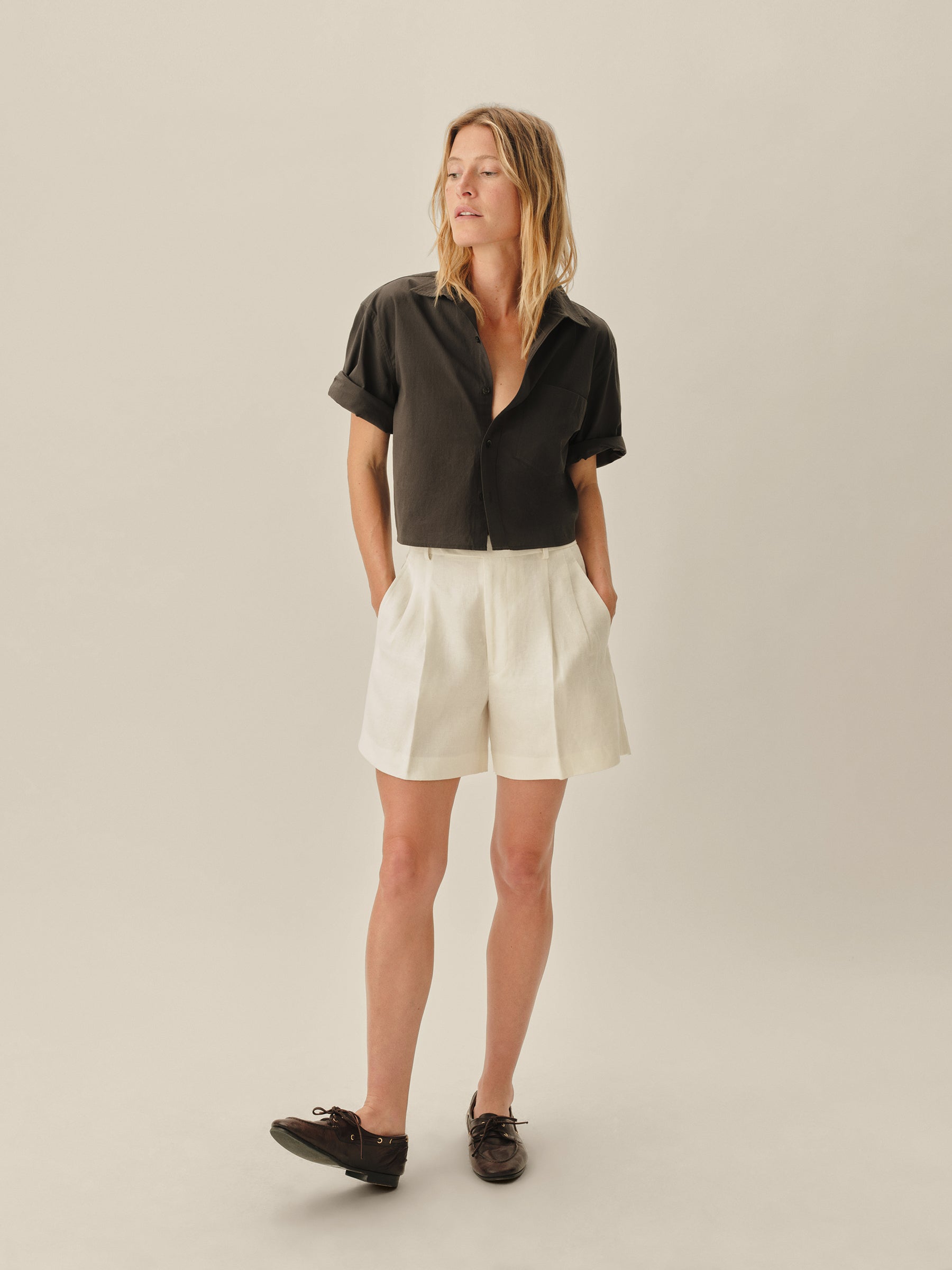 Alternative view of Washed Black Mainstay Cotton Cut Off Short Sleeve Button Down