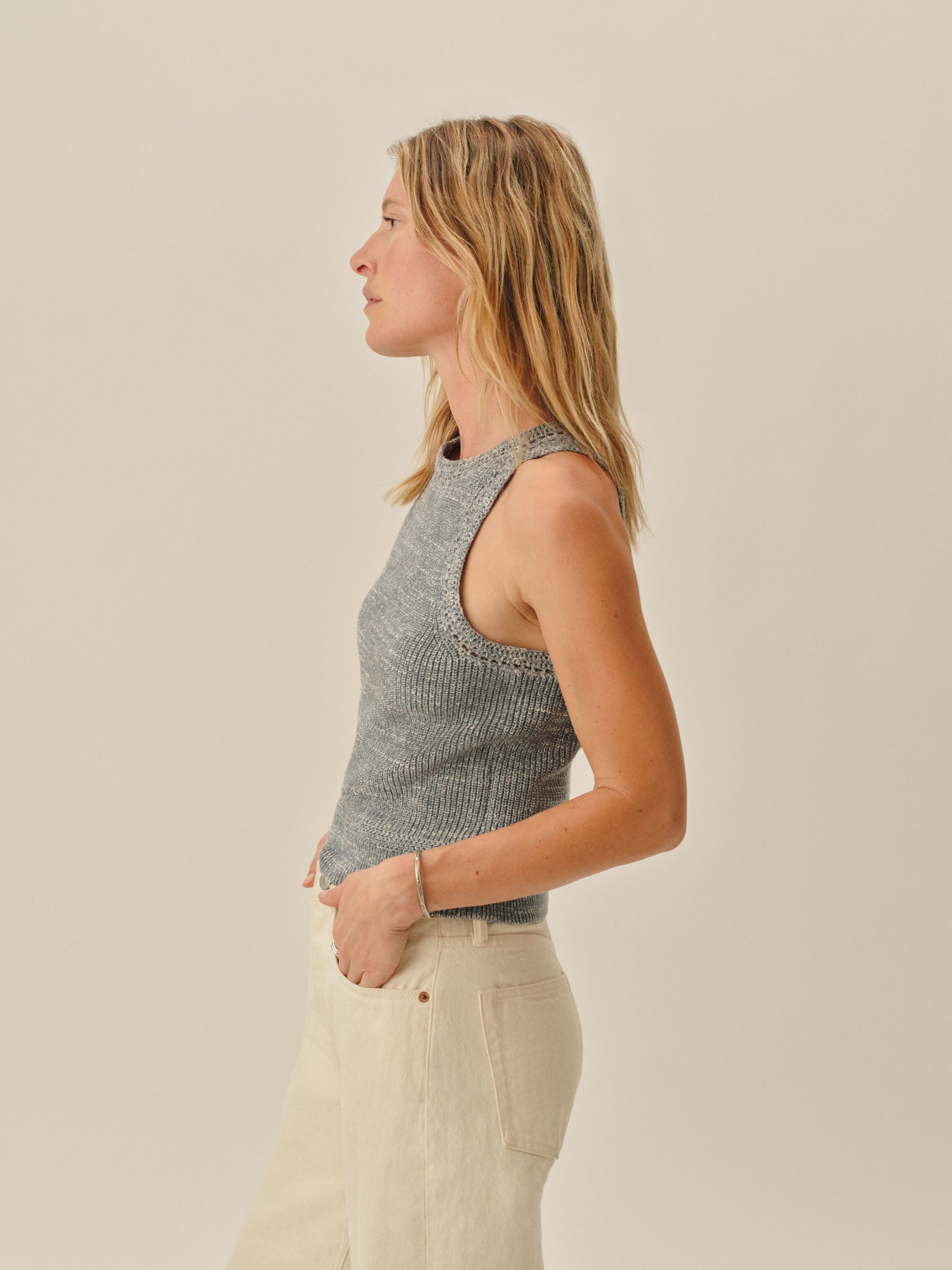 Alternative view of Marled Sky Blue Seafarer Cotton Rib Tank