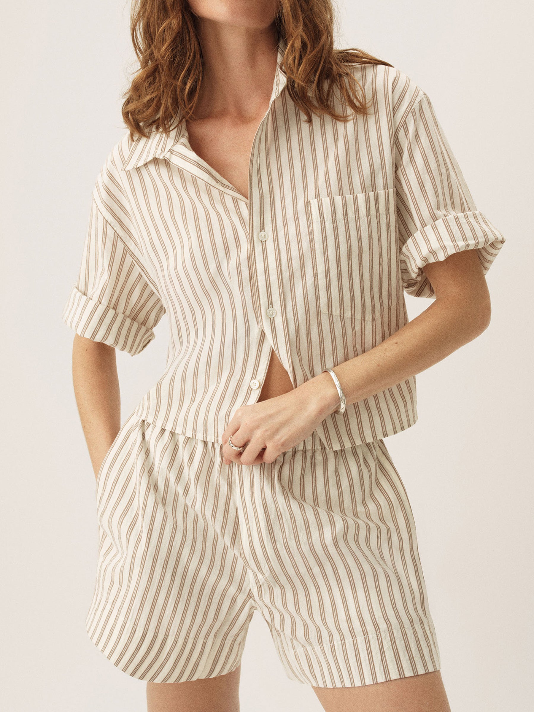 Alternative view of Natural / Brown Reef Stripe Mainstay Cotton Cut Off Short Sleeve Button Down