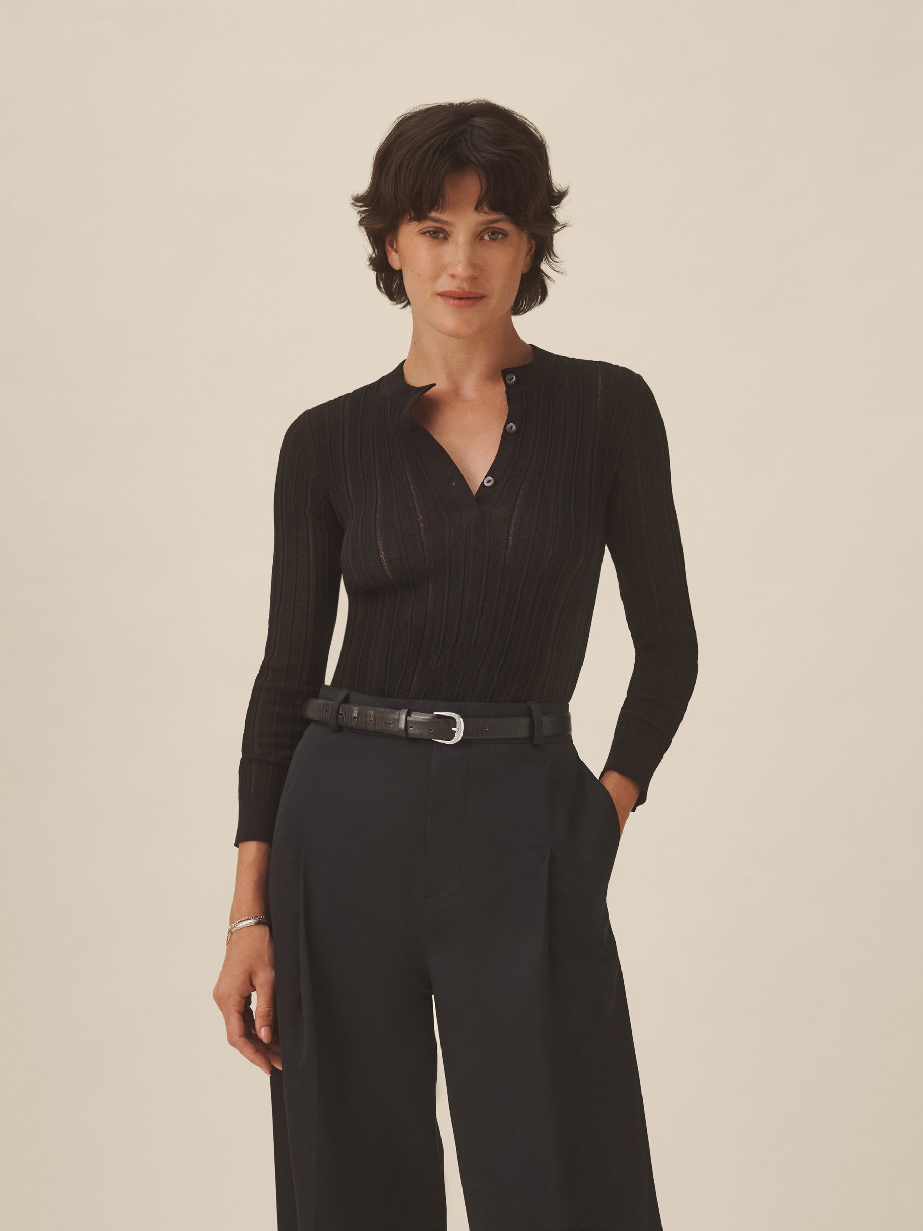 Alternative view of Black Keepsake Pointelle Henley