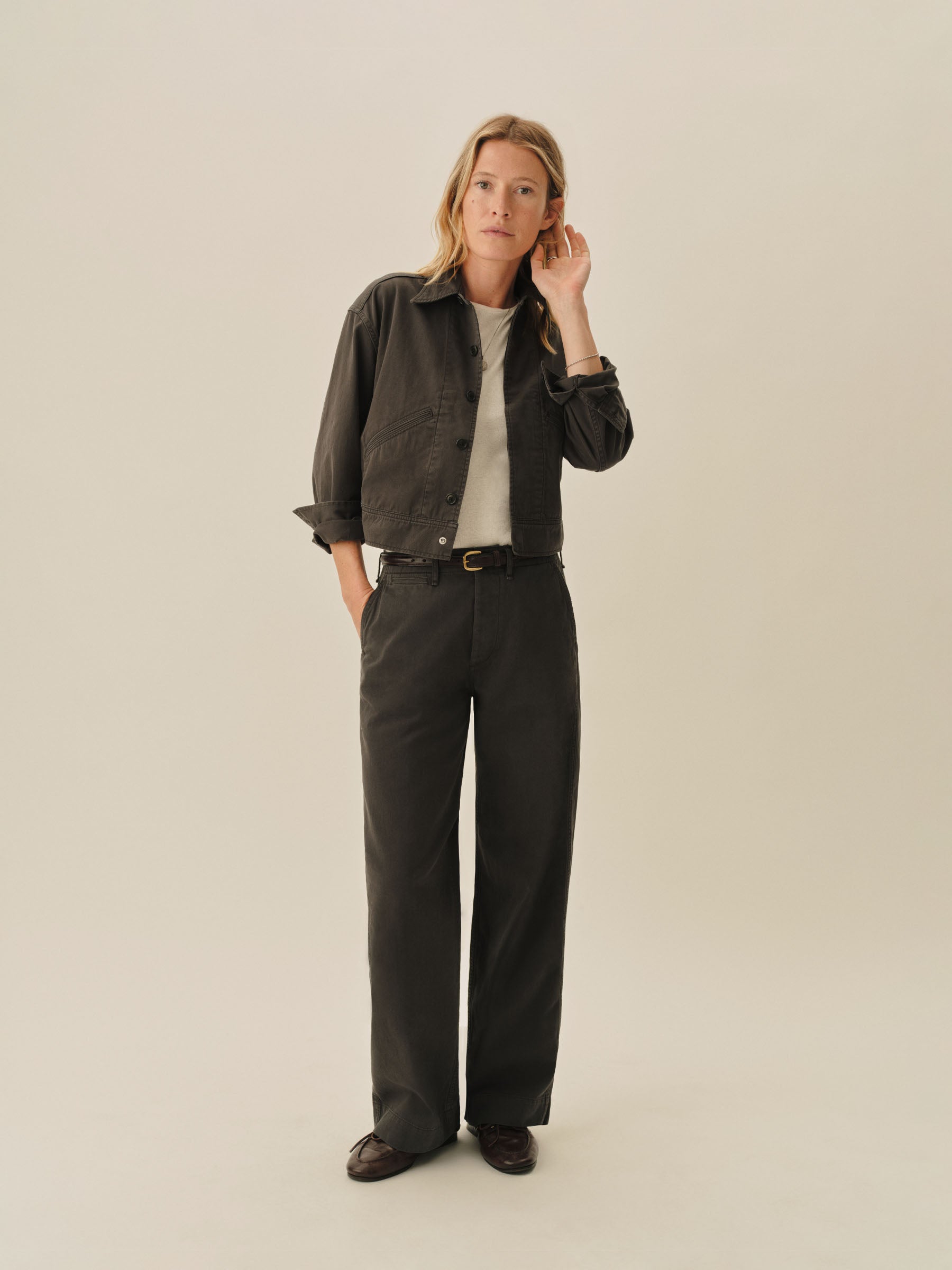 Alternative view of Washed Black At Ease Cotton Cropped Deck Jacket