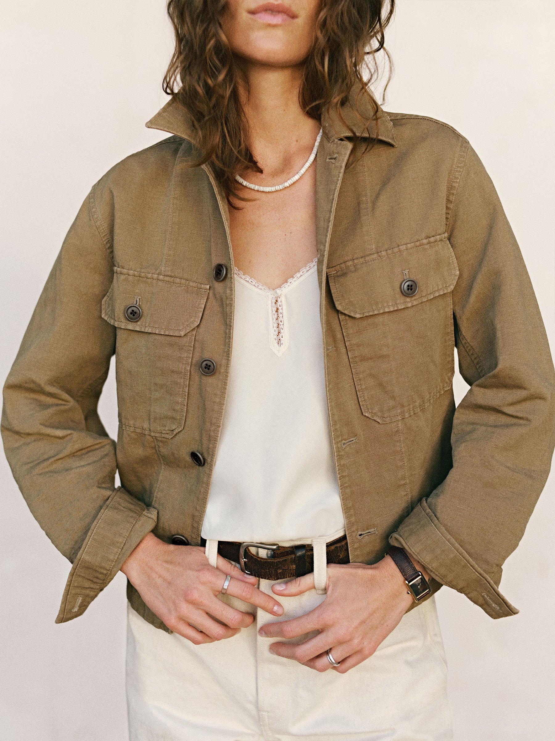 Alternative view of Washed Olive Mission Shirt