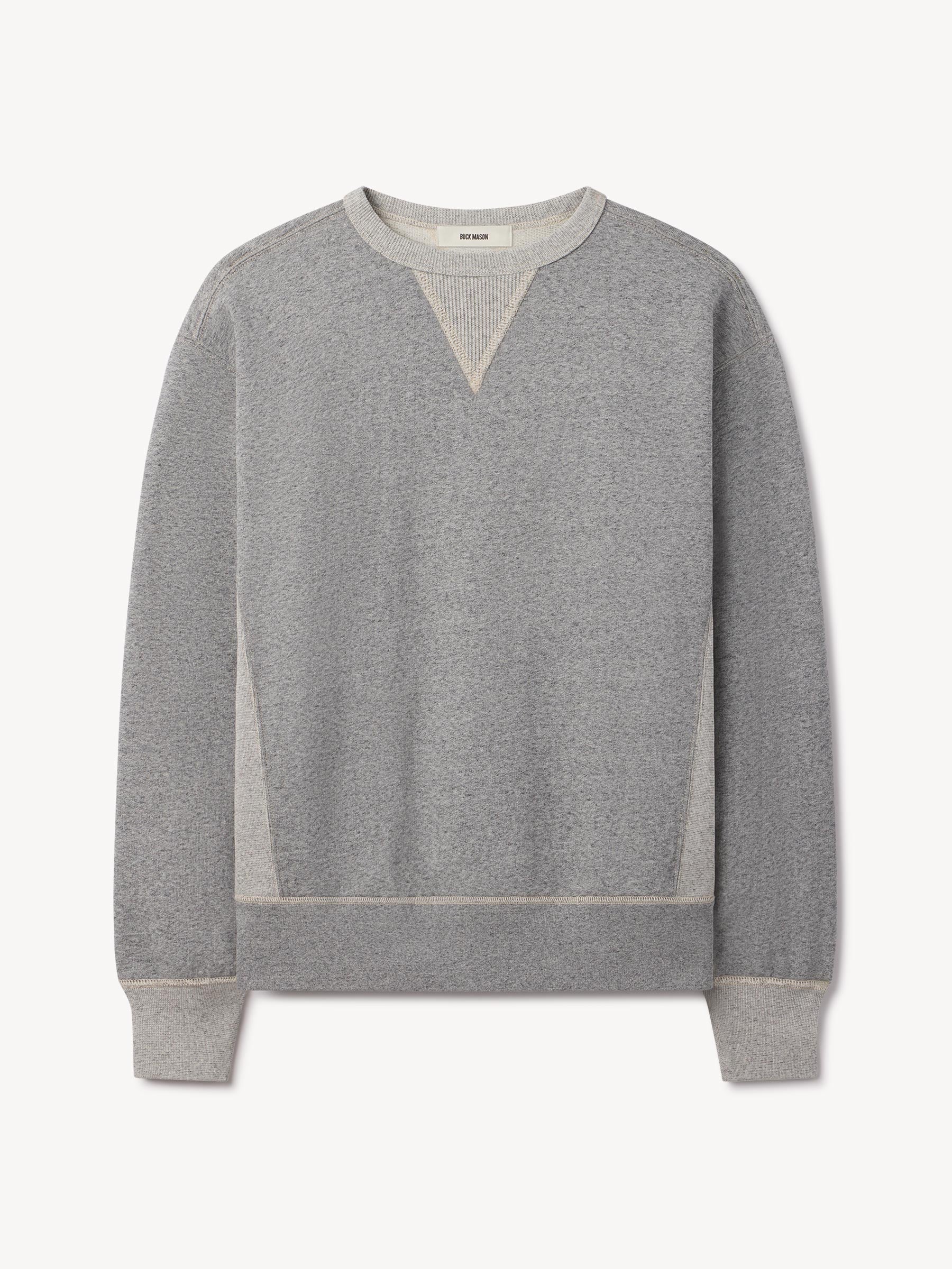 Two Tone Heather Grey Welterweight Double V Crew Sweatshirt